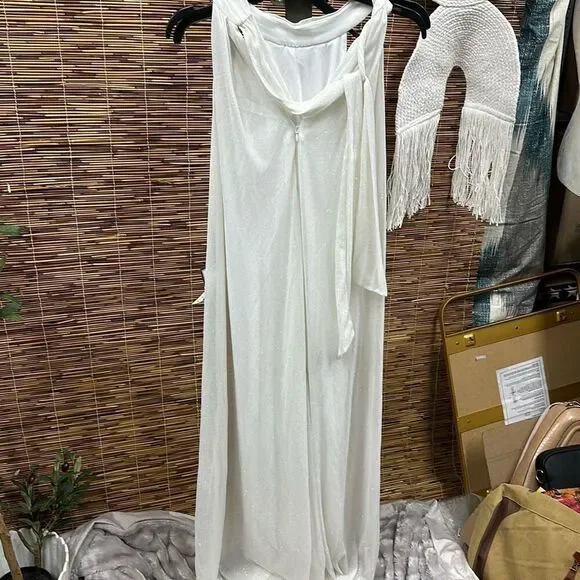 Msk High-Neck Sparkle-Mesh Wide-Leg Jumpsuit - Ivory/Gold - Picture 2 of 3